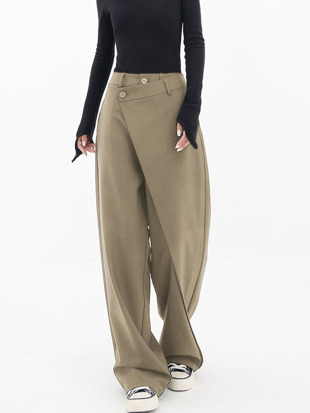 Pantalones de Vestir con Botones y Capas Asimétricas