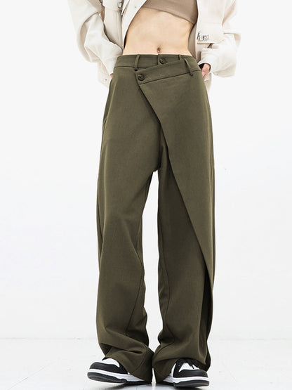 Pantalones de Vestir con Botones y Capas Asimétricas