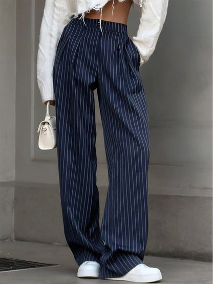 Pantalones Anchos Plisados con Rayas Diplomáticas