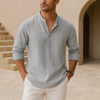 Lenoir™ - Chemise Henley en coton effet lin