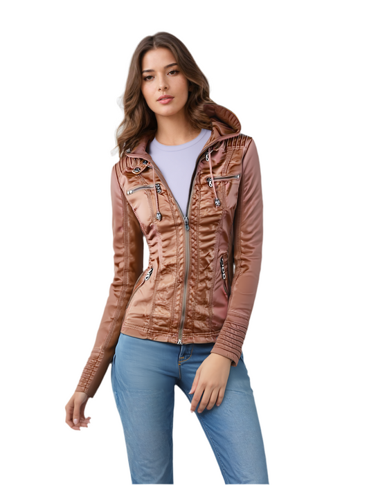 BELEN | CHAQUETA DE CUERO CON CAPUCHA