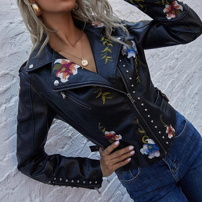 Isabelle - Leren Jas met Bloemenmotief