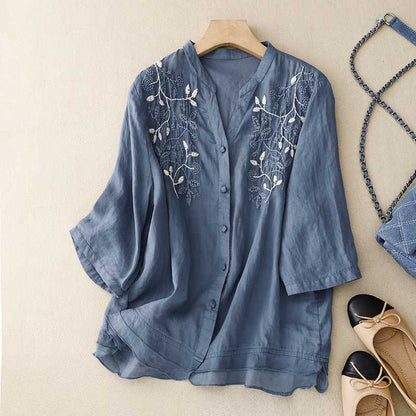 Vélemor | Bestickte Bluse mit Knopfleiste