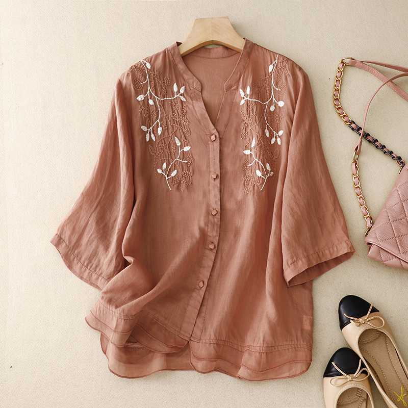 Vélemor | Bestickte Bluse mit Knopfleiste