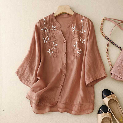 Vélemor | Bestickte Bluse mit Knopfleiste