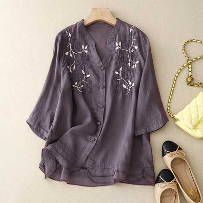 Vélemor | Bestickte Bluse mit Knopfleiste