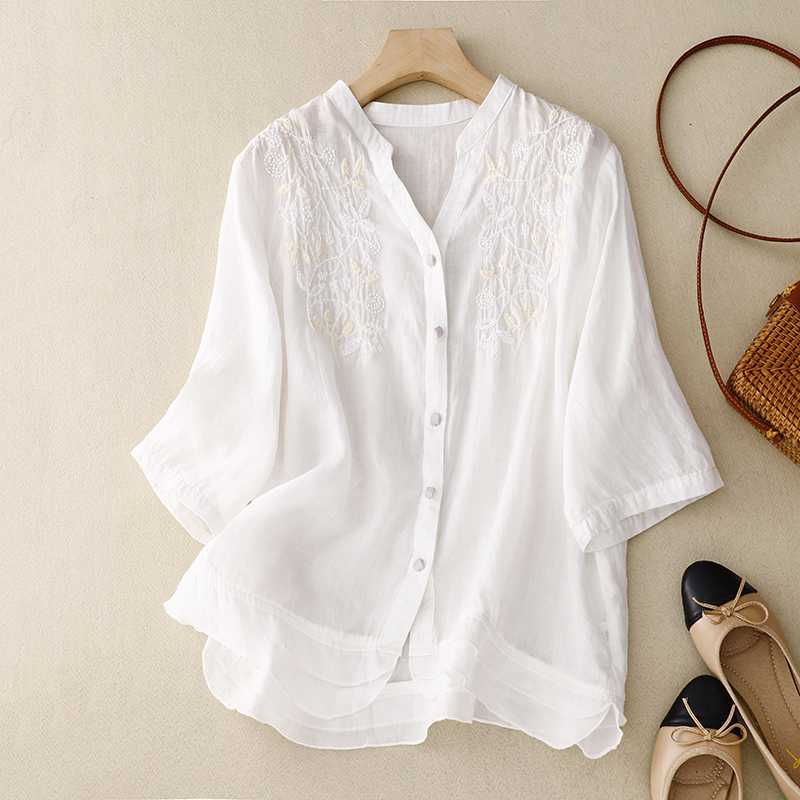 Vélemor | Bestickte Bluse mit Knopfleiste