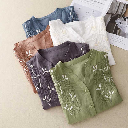 Vélemor | Bestickte Bluse mit Knopfleiste