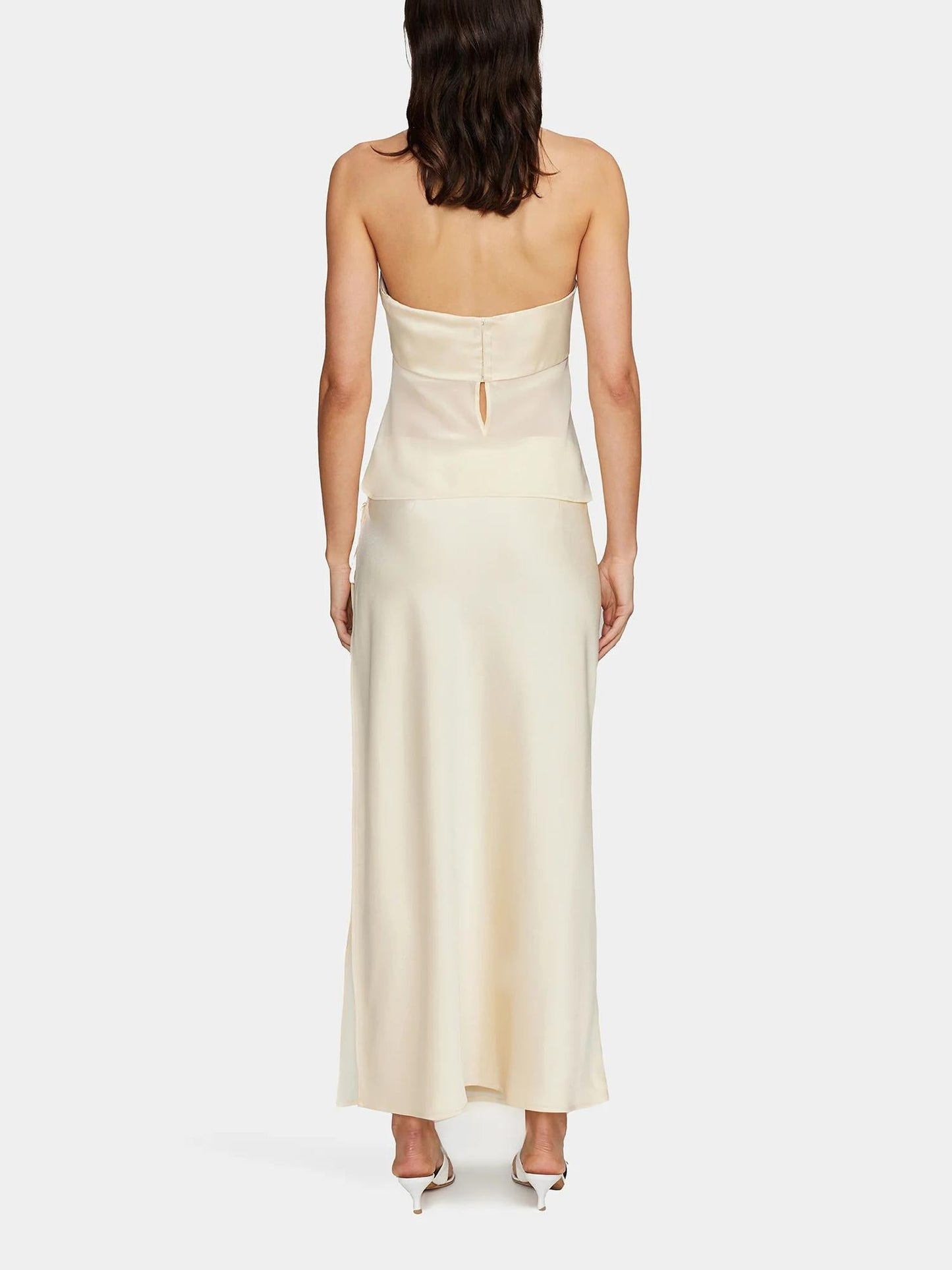 Crema - Conjunto de top y falda larga