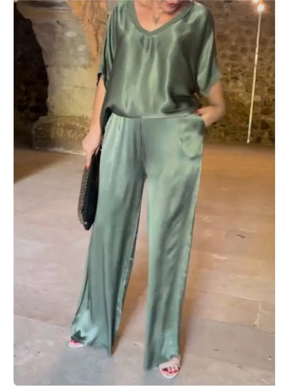 Olivia | Conjunto Casual de Satén Liso