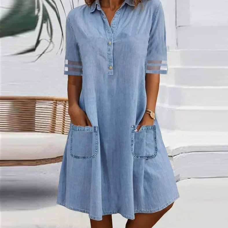 Jill - Vestido Vaquero Mini con Bolsillos