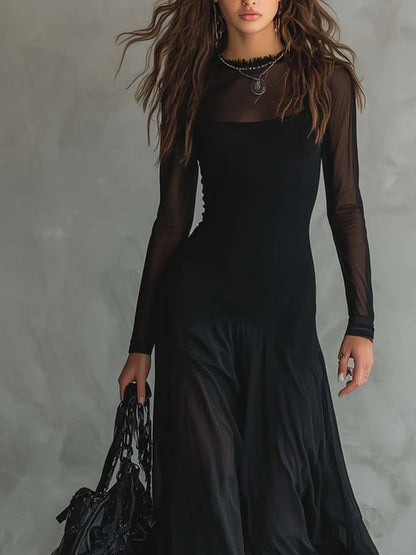 ALIA | VESTIDO LARGO HOLGADO DE TUL NEGRO