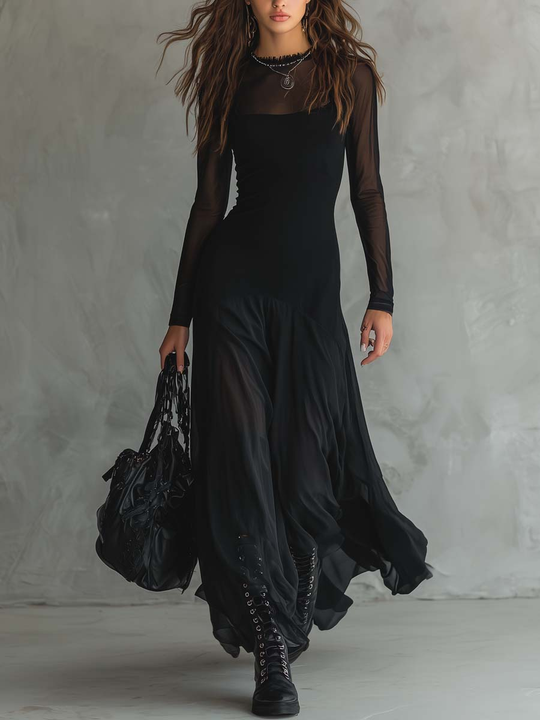 ALIA | VESTIDO LARGO HOLGADO DE TUL NEGRO