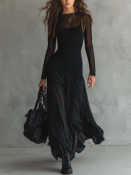 ALIA | VESTIDO LARGO HOLGADO DE TUL NEGRO