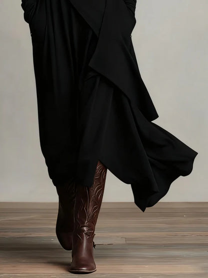 AURELIA | VESTIDO LARGO PLISADO ASIMÉTRICO CON CUELLO ALTO