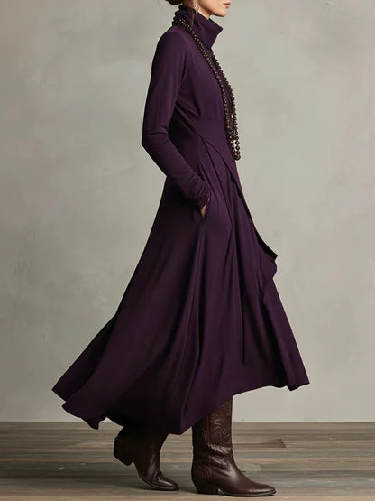 AURELIA | VESTIDO LARGO PLISADO ASIMÉTRICO CON CUELLO ALTO