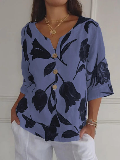 LAURITA - CAMISA ESTAMPADA CON CUELLO V