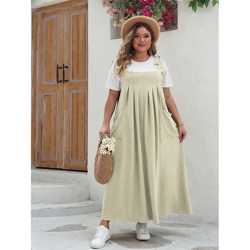Pure Color Loose Fit Printed Sleeveless Maxi Dress | Nomadzens
