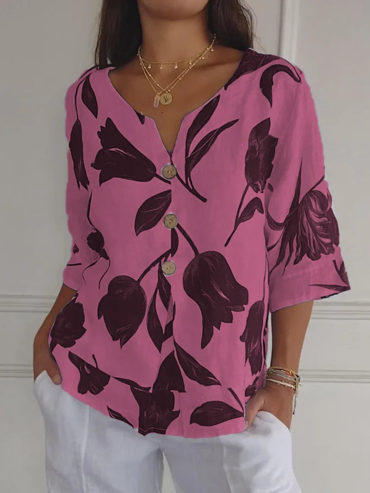 LAURITA - CAMISA ESTAMPADA CON CUELLO V
