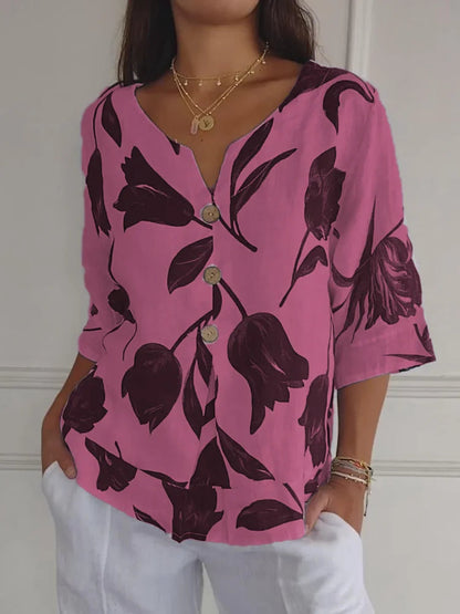 LAURITA - CAMISA ESTAMPADA CON CUELLO V