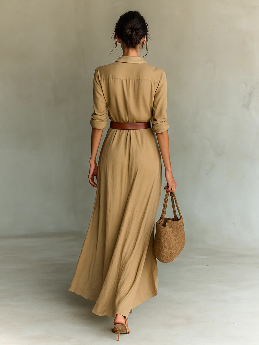 SOFÍA™ | Vestido Maxi Camisero con Cinturón