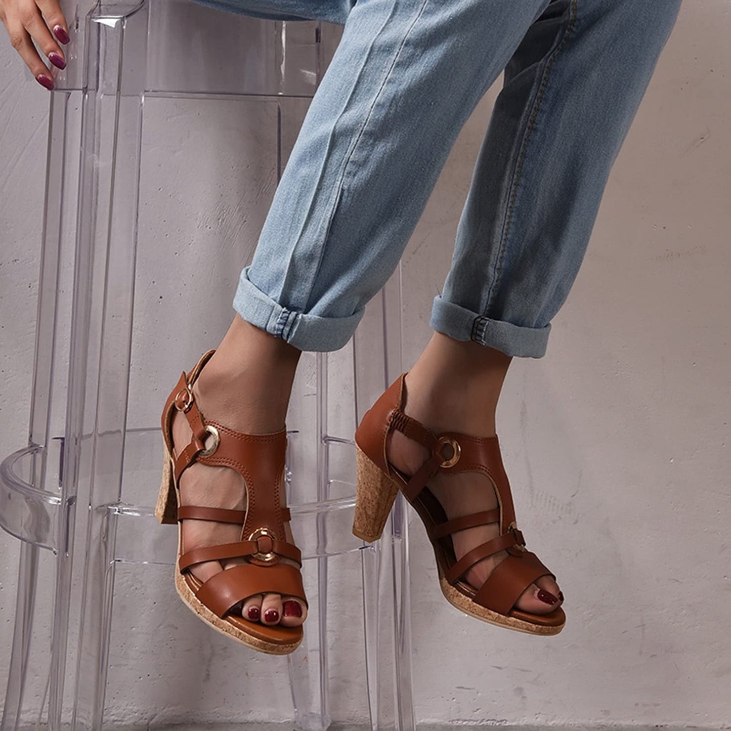 Sandra - Sandalias de cuero con tacón