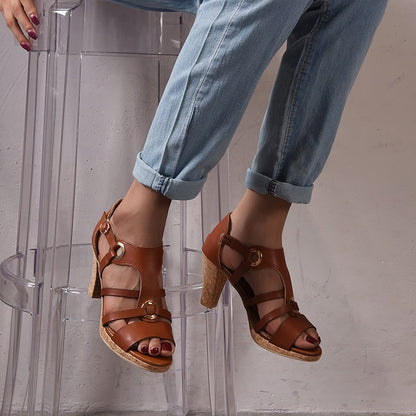 Sandra - Sandalias de cuero con tacón