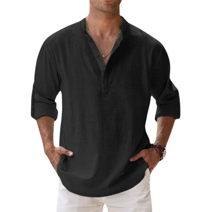 Lenoir™ - Chemise Henley en coton effet lin