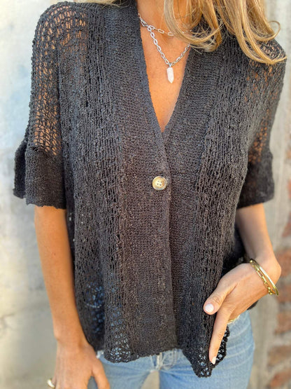 Top de crochet de manga corta