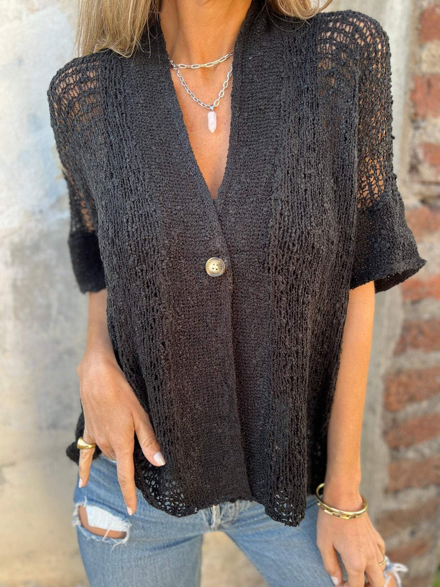 Top de crochet de manga corta