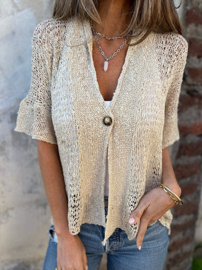Top de crochet de manga corta