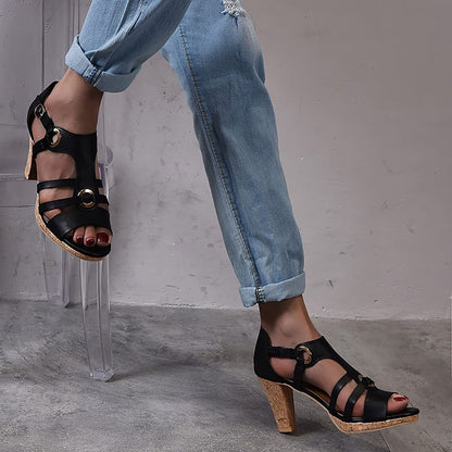 Sandra - Sandalias de cuero con tacón