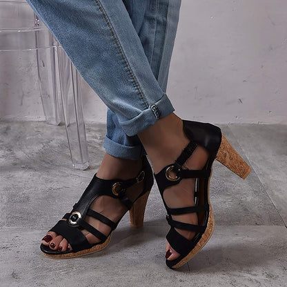 Sandra - Sandalias de cuero con tacón