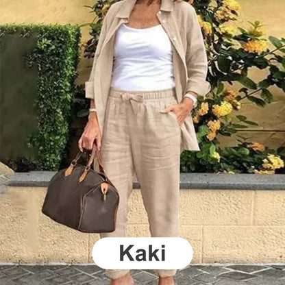 Zélie™ - Ensemble Chemise et Pantalon en Coton et Lin